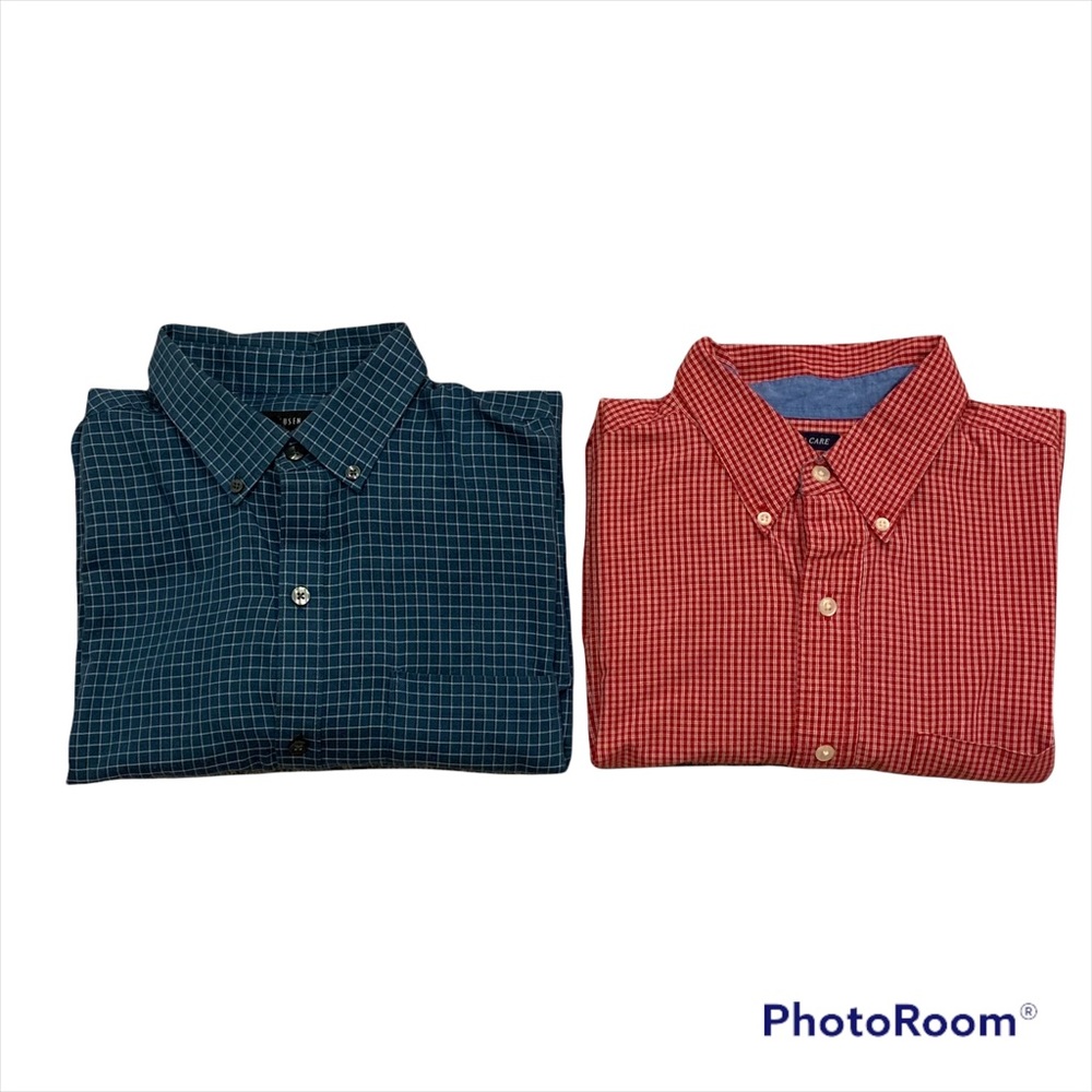 Bundle of 2 Button Down Collared Shirts Van Heusen Chaps Size Medium